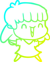 cold gradient line drawing of a cartoon woman