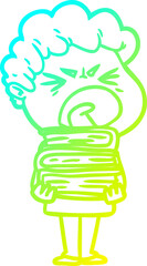 cold gradient line drawing of a cartoon furious man