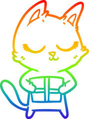 rainbow gradient line drawing of a calm cartoon cat