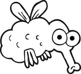 freehand drawn black and white cartoon fly