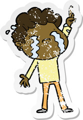distressed sticker of a cartoon man crying