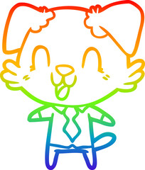 rainbow gradient line drawing of a laughing cartoon dog manager