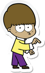 sticker of a nervous cartoon boy