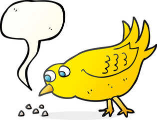 freehand drawn speech bubble cartoon bird pecking seeds