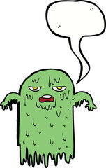 cartoon slimy ghost with speech bubble