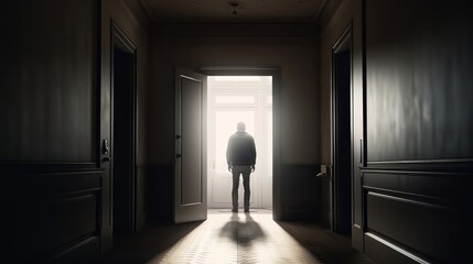 Man standing near opened door. Generative ai