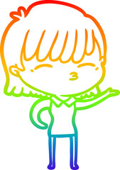 rainbow gradient line drawing of a cartoon woman