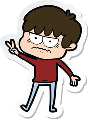 sticker of a annoyed cartoon boy