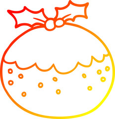 warm gradient line drawing of a cartoon christmas pudding