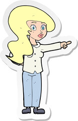 sticker of a cartoon pretty woman pointing