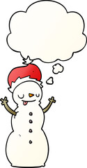cartoon christmas snowman with thought bubble in smooth gradient style
