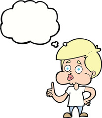 cartoon boy giving thumbs up with thought bubble