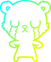 cold gradient line drawing of a crying cartoon bear