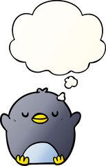 cartoon penguin with thought bubble in smooth gradient style