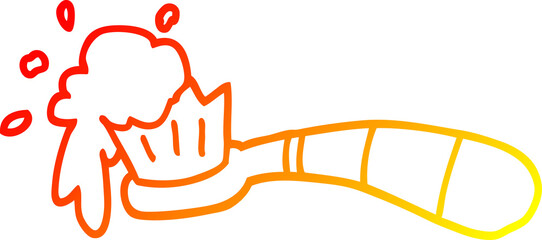 warm gradient line drawing of a cartoon toothbrush and tooth paste