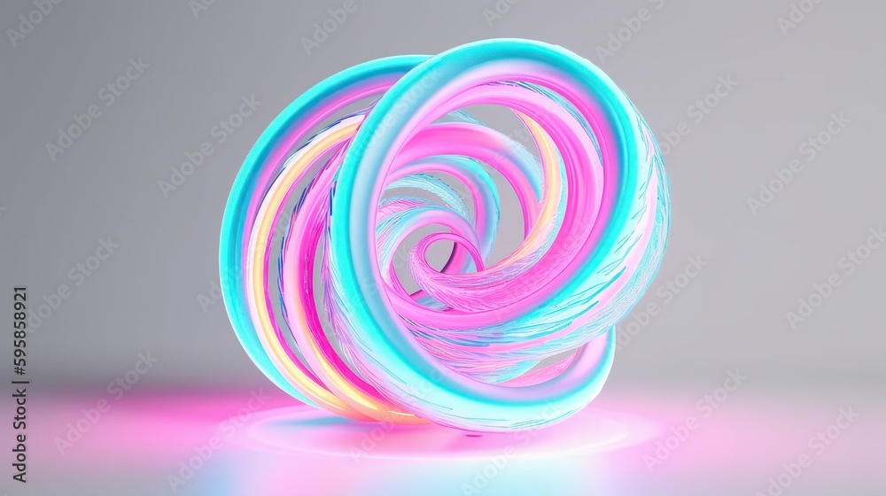 Poster neon pastel spirangle on white background with copyspace. generative ai