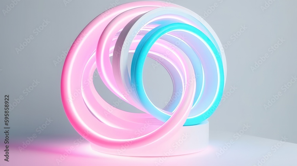 Poster neon pastel spirangle on white background with copyspace. generative ai