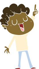 laughing flat color style cartoon man with great idea