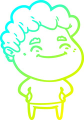 cold gradient line drawing of a cartoon friendly man