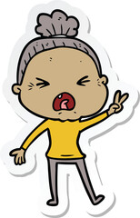 sticker of a cartoon angry old woman