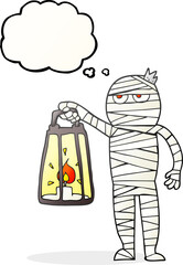 freehand drawn thought bubble cartoon mummy