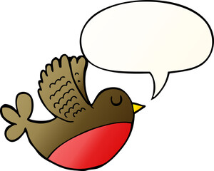 cartoon flying bird with speech bubble in smooth gradient style