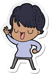 Obraz premium sticker of a cartoon woman talking