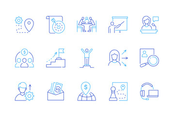 Work and leadership - set of modern line design style icons