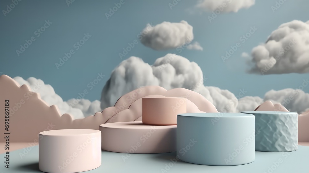 Aufkleber mock up minimal pink and blue pedestal design for product show, 3d rendering. generative ai