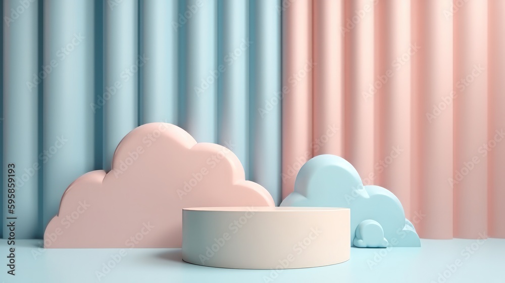 Aufkleber mock up minimal pink and blue pedestal design for product show, 3d rendering. generative ai
