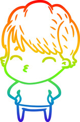 rainbow gradient line drawing of a cartoon woman thinking