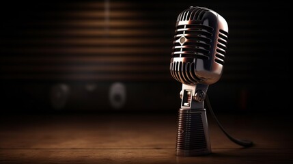 Retro microphone close-up, podcast concept,