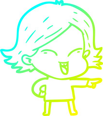 cold gradient line drawing of a happy cartoon girl
