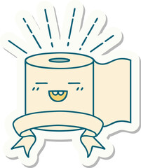 sticker of a tattoo style toilet paper character