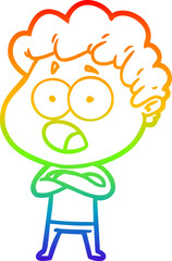 rainbow gradient line drawing of a cartoon man gasping in surprise