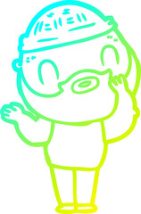 cold gradient line drawing of a cartoon bearded man