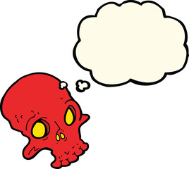 cartoon spooky skull with thought bubble