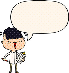 cartoon happy boy surprised with speech bubble in comic book style