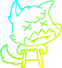 cold gradient line drawing of a cartoon dead fox