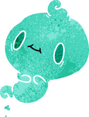retro cartoon illustration of a kawaii cute ghost