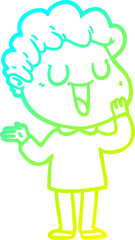 cold gradient line drawing of a laughing cartoon man