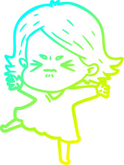 cold gradient line drawing of a cartoon angry woman