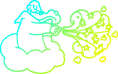 cold gradient line drawing of a cartoon god on cloud