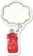 cartoon spray can with thought bubble as a distressed worn sticker