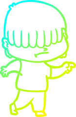 cold gradient line drawing of a cartoon boy with untidy hair