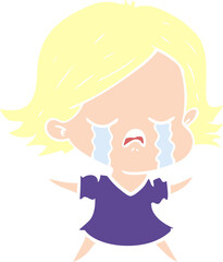 flat color style cartoon girl crying