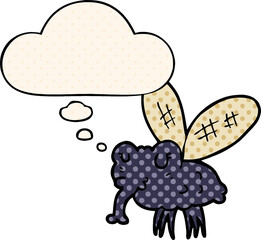 cartoon fly with thought bubble in comic book style