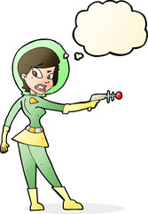 cartoon sci fi girl with thought bubble