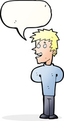 cartoon happy man with speech bubble