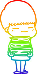 rainbow gradient line drawing of a cartoon smug boy